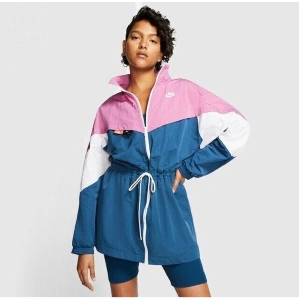 NIKE Icon Clash Track Jacket Women's Medium Windbreaker Pink Blue Colorblock